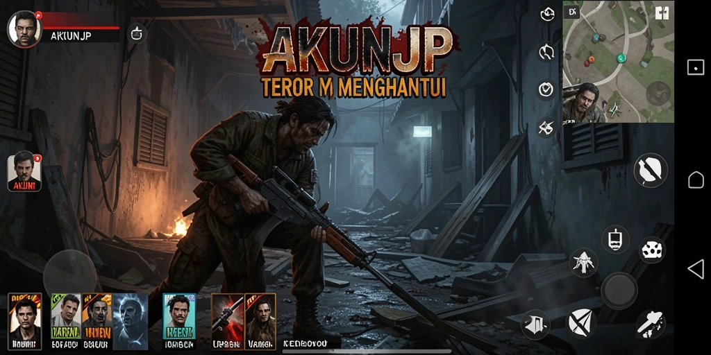 Tangkapan layar gameplay AKUNJP yang menyeramkan dengan suasana gelap.