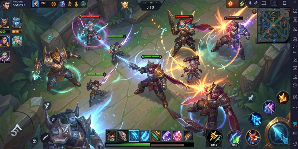 Screenshot utama GG288 menampilkan pertarungan MOBA yang intens.