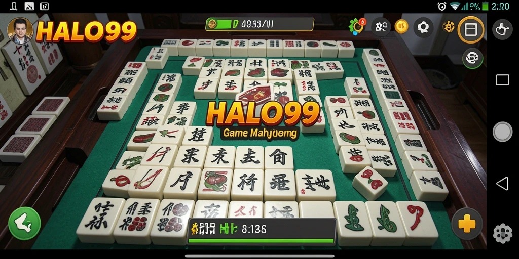 Tangkapan layar gameplay HALO99 yang menampilkan aksi Mahjong yang seru.