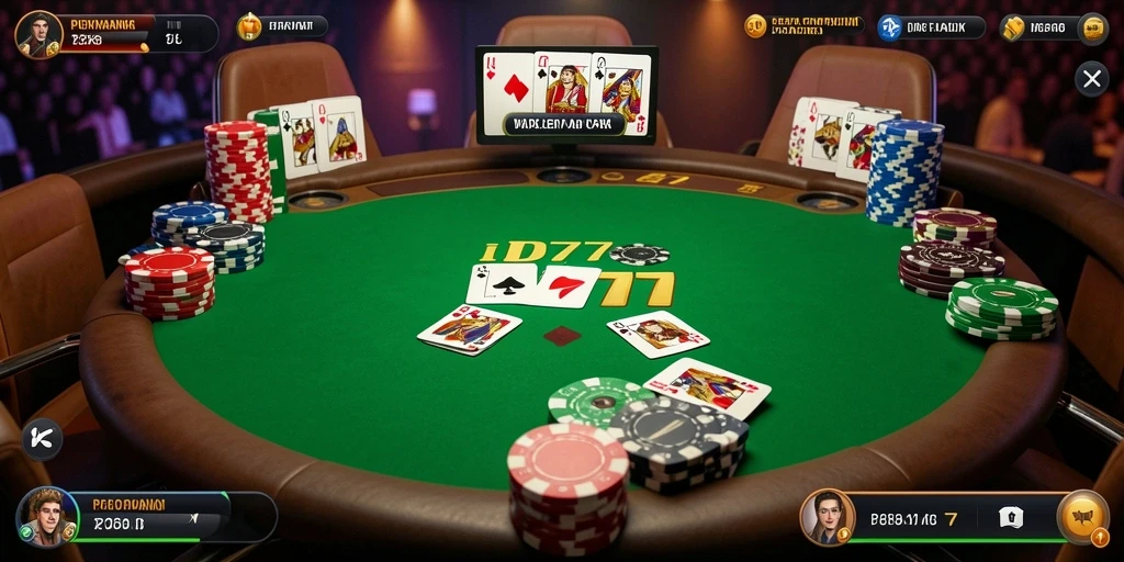 Screenshot gameplay ID777 dengan tampilan meja poker yang menarik.