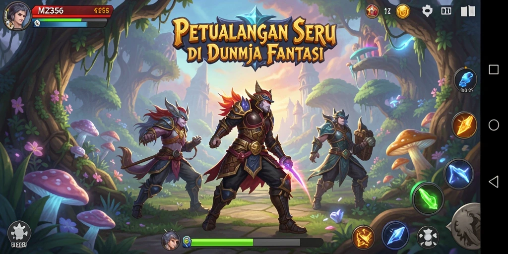 Screenshot utama MZ356 menampilkan aksi seru dalam dunia petualangan.