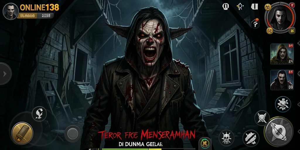 Screenshot gameplay ONLINE138 menampilkan momen mencekam saat menjelajahi ruang gelap.