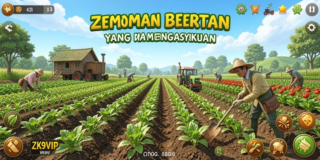 Tangkapan layar gameplay ZK9VIP menampilkan ladang yang subur dan aktif.